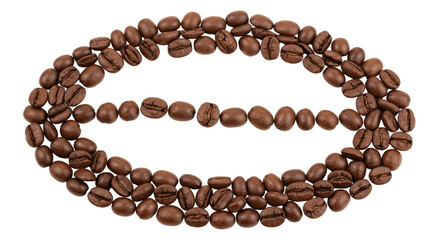 Obraz premium Coffee beans arranged in the shape of coffee bean isolated PNG with Transparent Background