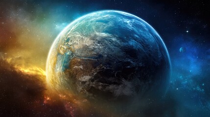 Naklejka premium Earth in a vibrant cosmic landscape.