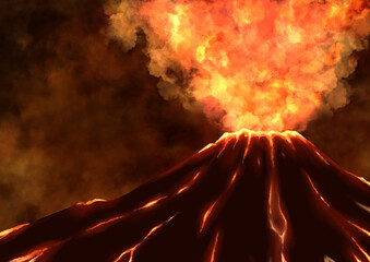 煙を上げて大噴火する火山