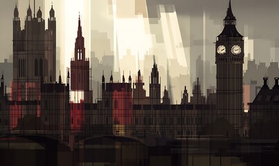 Fototapeta premium London cityscape with diffused light rays