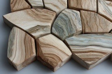 Irregular stone pieces, tan and grey, arranged in a swirling pattern