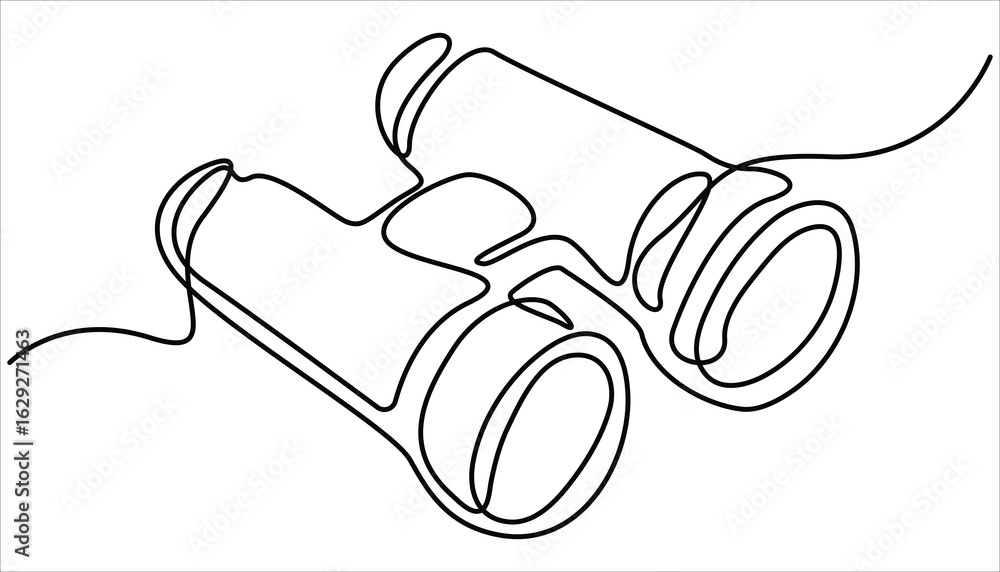 Poster binoculars continuous one line drawing of pro vector illustration. hunting binoculars continuous lin