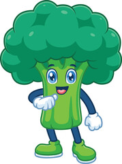 cute cartoon broccoli with hand pose pointing to his body full of confidence