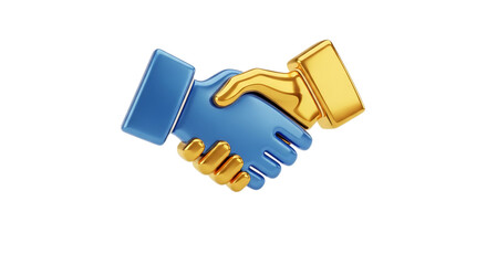 3d illustration of 3d blue and gold handshake icon isolated on transparent background