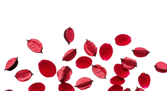 Red petals scatter for romantic occasions isolated PNG with Transparent Background