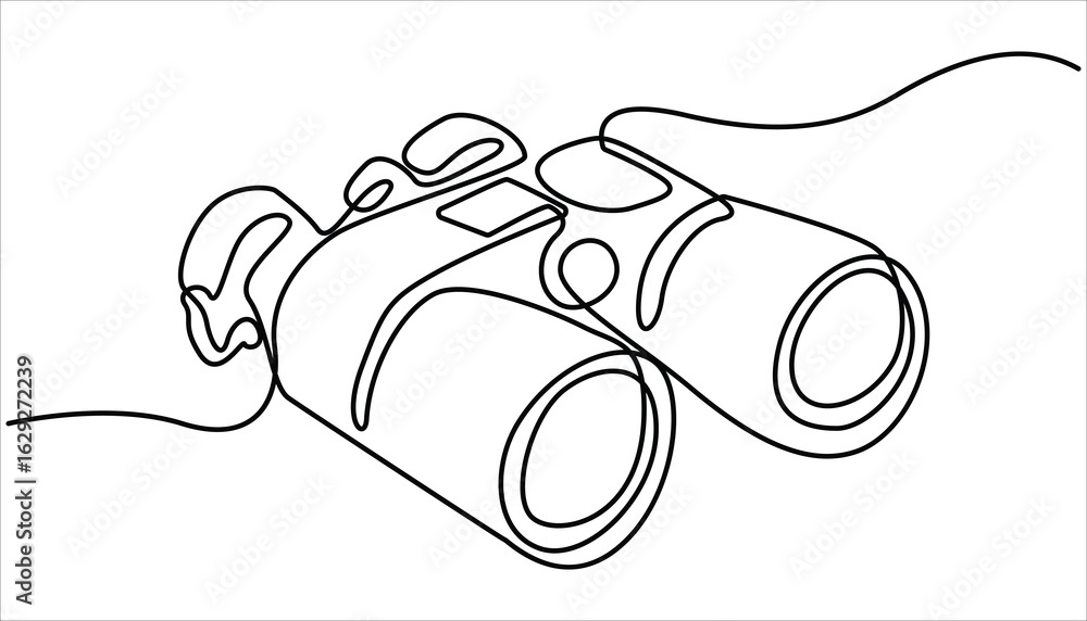 Poster binoculars continuous one line drawing of pro vector illustration. hunting binoculars continuous lin