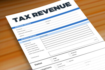 Tax Revenue Form on Wooden Table