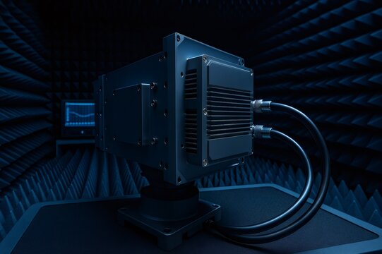 Electronic device undergoing electromagnetic compatibility test in anechoic chamber