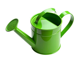 Top-Down Perspective of Modern Green Watering Can with Wide Handle, Isolated