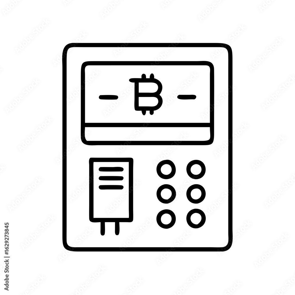 Poster bitcoin atm machine vector illustration for cryptocurrency and blockchain technology concept design