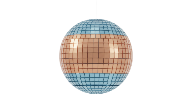 Disco ball with light blue and peach colored tiles isolated PNG with Transparent Background