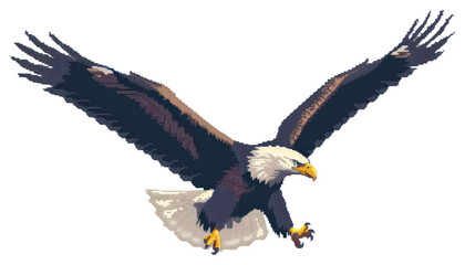 Fototapeta premium PNG American eagle metal pixel animal flying person.