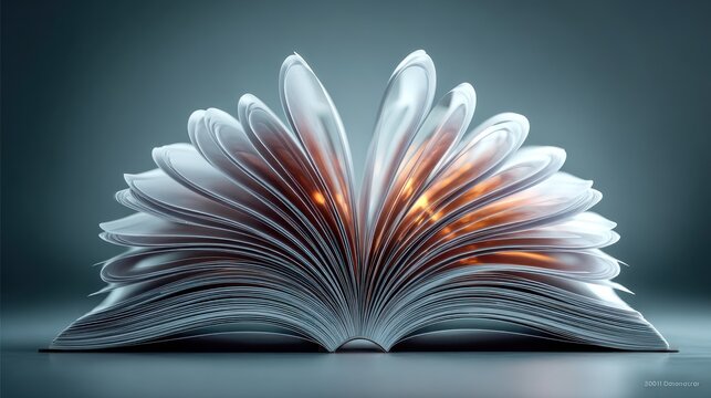 A sophisticated 3D rendering mockup template designed for design presentations, featuring two open white magazine pages elegantly set against a muted gray background