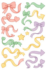 Cute Ribbon Arrows Clip art Set – Hand-Drawn Decorative Bows and Directional Elements