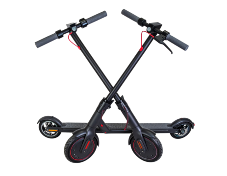 Top-Down View of Two Colorful Scooters Crossing in X Shape, Isolated PNG