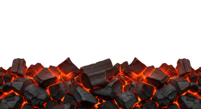 Glowing charcoal embers isolated PNG with Transparent Background