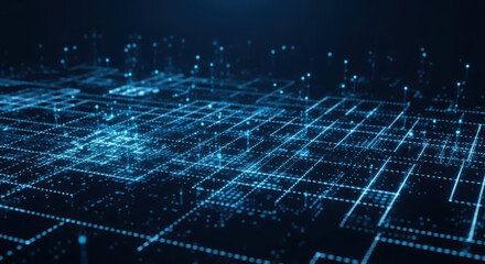 Abstract digital grid with connected dots representing network data flow