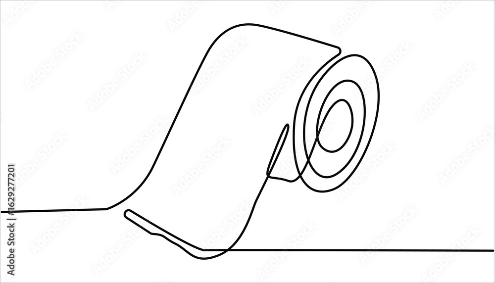 Poster continuous single line art of paper roll. one line drawing of a roll of printer paper, a roll of tis