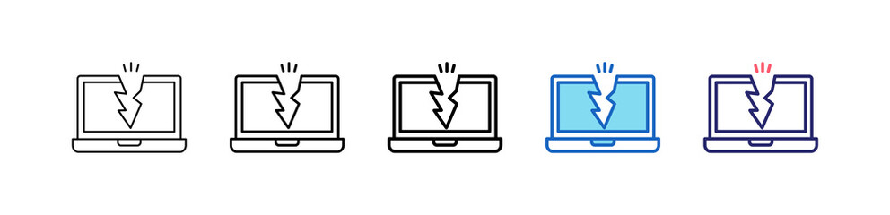 Laptop Icon In 5 Different Styles Set Collection.   