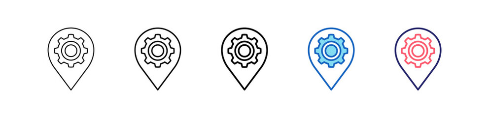 Location Icon In 5 Different Styles Set Collection.   