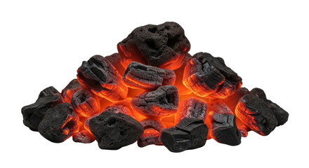 Glowing pile of barbecue charcoal briquettes isolated PNG with Transparent Background