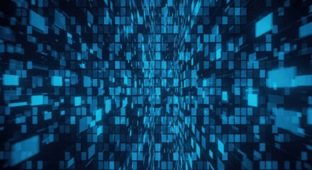 Abstract digital blue square grid pattern with technological depth