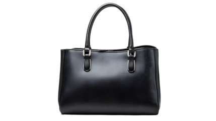 Elegant black leather handbag, fashion accessory for women, style on transparent background