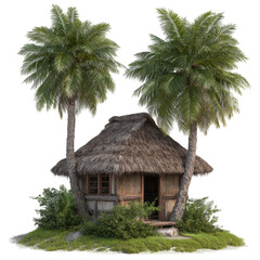 Tropical hut with trees isolated on transparent background