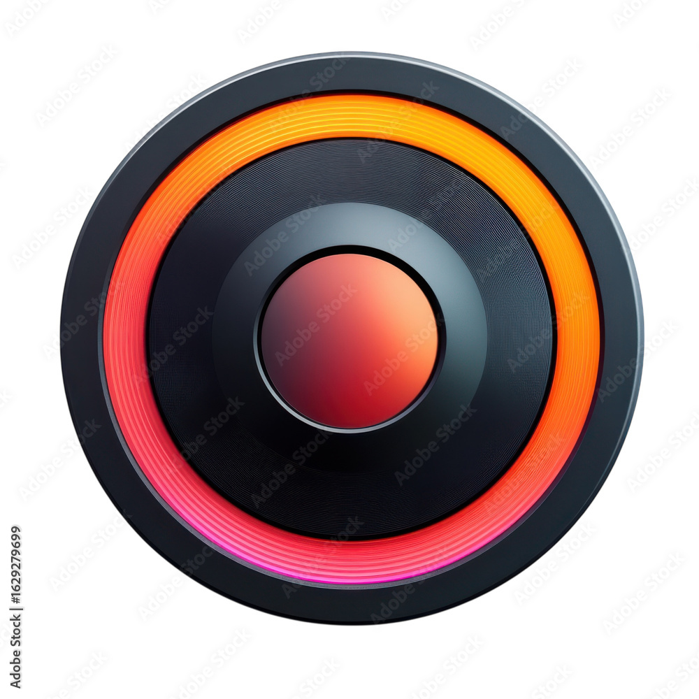 Poster glowing circular device with concentric rings, modern technology, and vibrant colors for high-tech a