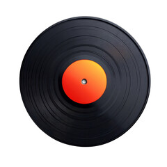 Black Vinyl Record with Orange Label on Music Theme, Vintage Audio, Retro Sound on transparent background