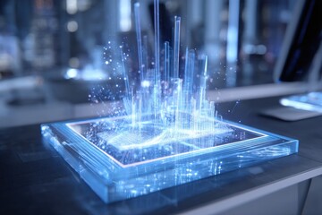 Futuristic Hologram Cityscape on a Microchip, Technology of the Future