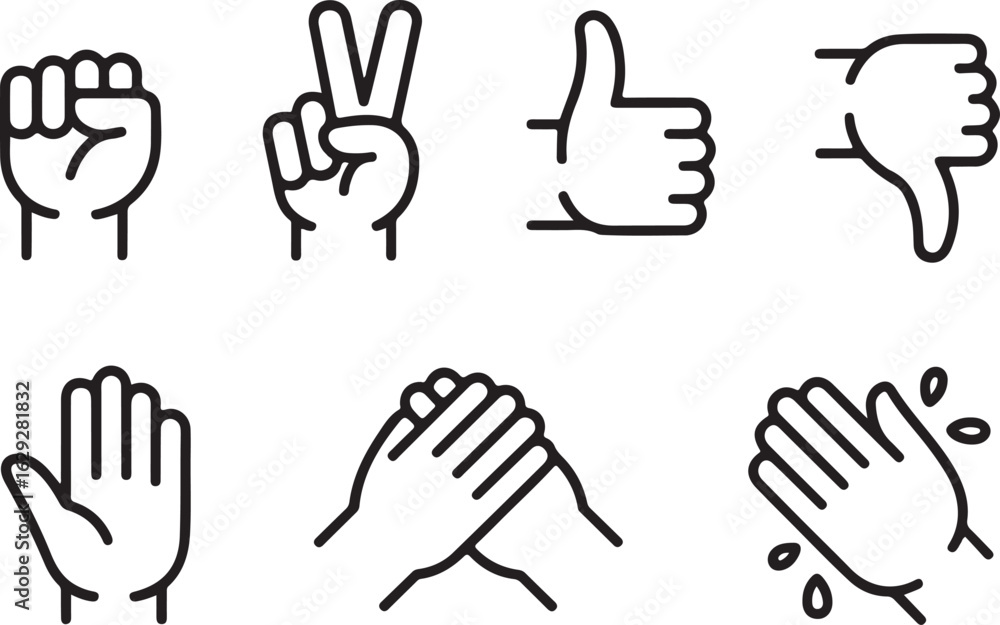Poster collection of hand gestures icons for communication and expression