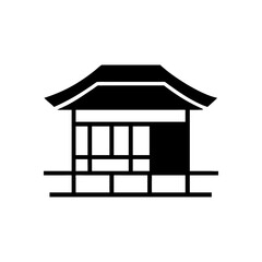  A minimalist black and white outline of a traditional Japanese house 