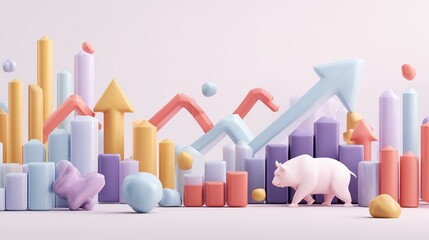 Business graph with an arrow showing success and market growth, an illustration of a financial diagram with a rising bar chart