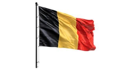 Waving Belgian flag, national symbol of Belgium, patriotic representation on transparent background