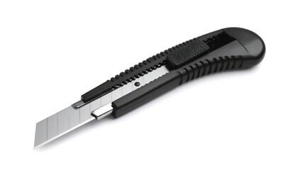 Black utility knife on white background (3)