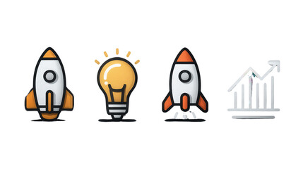 Creative Concept of Innovation with Rockets, Ideas, and Growth Chart