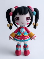 Isolated on a white background, a traditional Japanese boy doll, crafted with colorful winter textiles, celebrates the holiday season as a festive Christmas ornament