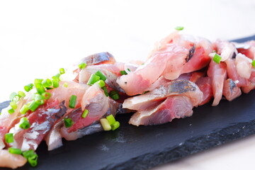 アジのたたき - とれたての味を包丁で細かく切り刻んだ、アジのたたき
