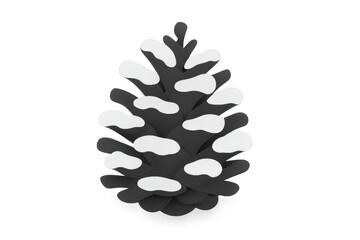 Snowcovered pine cone rendering, realistic 3d visualization, transparent backdrop, winter design element with crisp details
