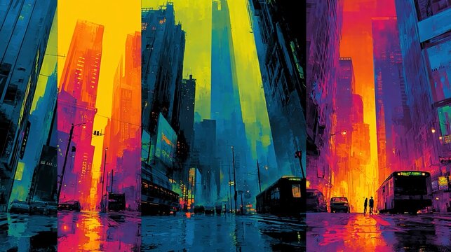 AI-generated neon tech art with high contrast color palettes, representing cyberpunk-inspired visual aesthetics and style