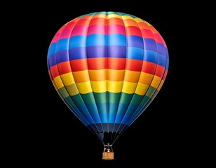 Fototapeta premium A vibrant, multicolored hot air balloon against a black background