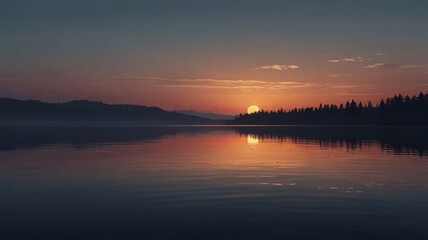 Naklejka premium Minimalist Twilight Lake with Geometric Symbol in 8K Realism V5