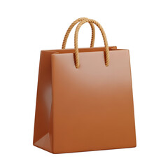 A simple brown paper shopping bag with rounded handles isolated on transparent background