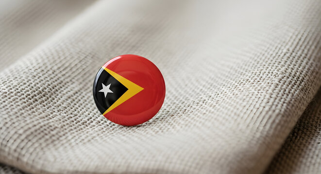East Timor Flag Pin Badge on Knitted Beige Fabric