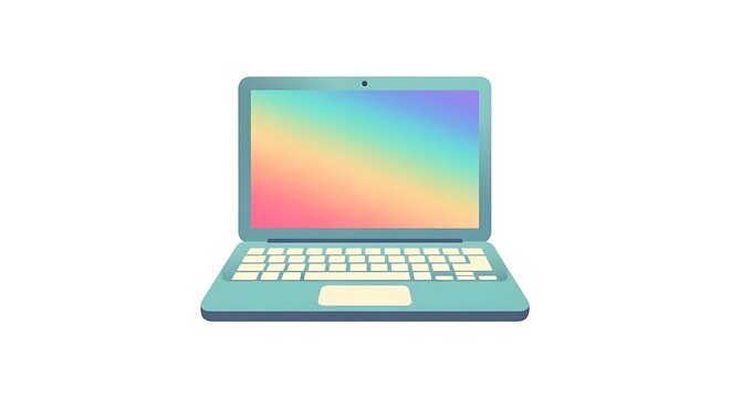 Illustration of a laptop with a rainbow gradient screen on a white background in a cartoon style