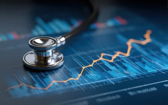Stethoscope on Financial Chart: Healthcare, Economy, and Medical Analysis.