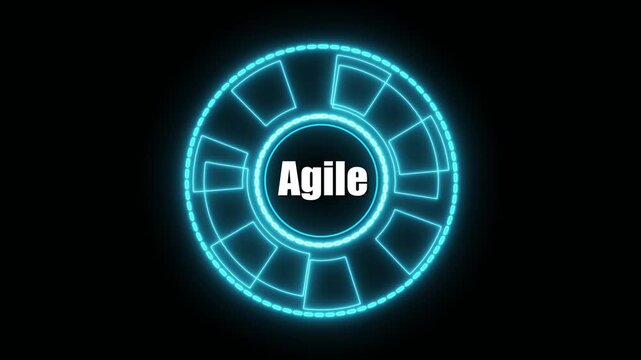 Business, Technology, Internet and network concept. Agile Software Development. Glowing cyan neon line circle animation.