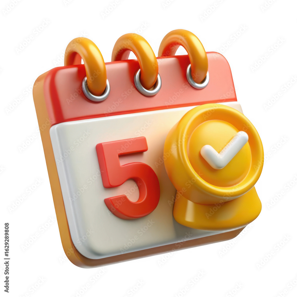 Poster 3d calendar icon with checkmark isolated on transparent background