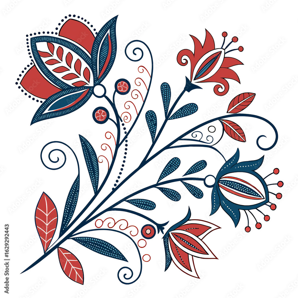 Aufkleber abstract floral pattern with red and blue elements isolated on transparent background